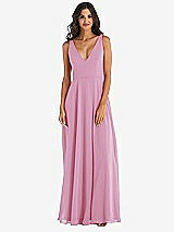 Alt View 3 Thumbnail - Powder Pink Deep V-Neck Chiffon Maxi Dress