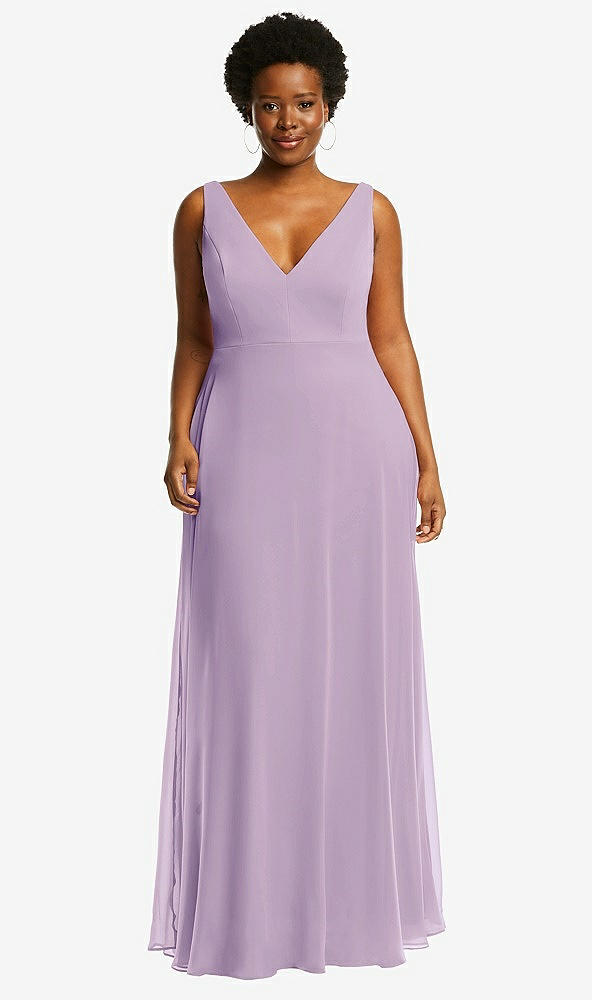 Front View - Pale Purple Deep V-Neck Chiffon Maxi Dress