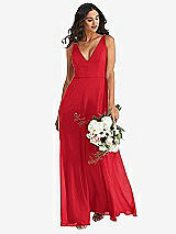 Alt View 1 Thumbnail - Parisian Red Deep V-Neck Chiffon Maxi Dress