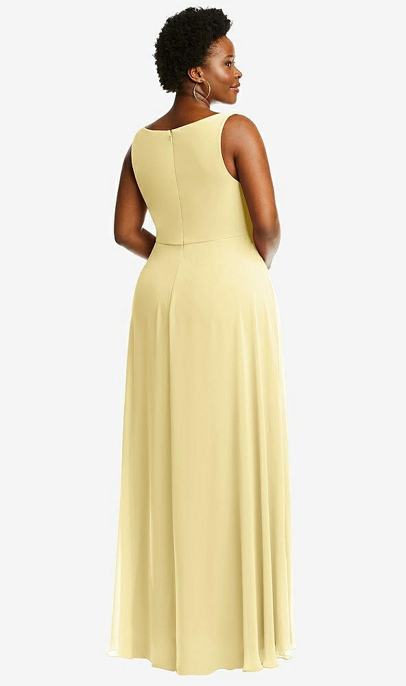 Back View - Pale Yellow Deep V-Neck Chiffon Maxi Dress