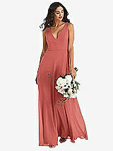 Alt View 1 Thumbnail - Coral Pink Deep V-Neck Chiffon Maxi Dress