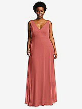 Front View Thumbnail - Coral Pink Deep V-Neck Chiffon Maxi Dress