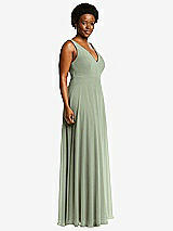 Side View Thumbnail - Sage Deep V-Neck Chiffon Maxi Dress