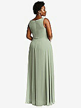 Rear View Thumbnail - Sage Deep V-Neck Chiffon Maxi Dress