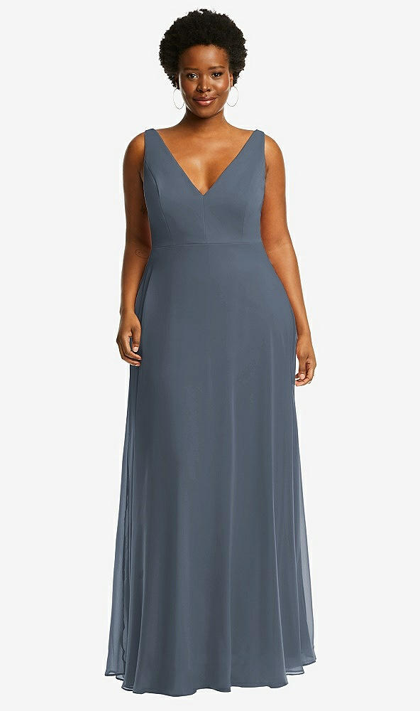 Front View - Silverstone Deep V-Neck Chiffon Maxi Dress