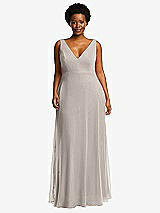 Front View Thumbnail - Taupe Deep V-Neck Chiffon Maxi Dress