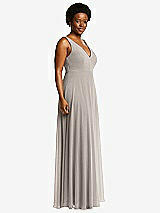 Side View Thumbnail - Taupe Deep V-Neck Chiffon Maxi Dress