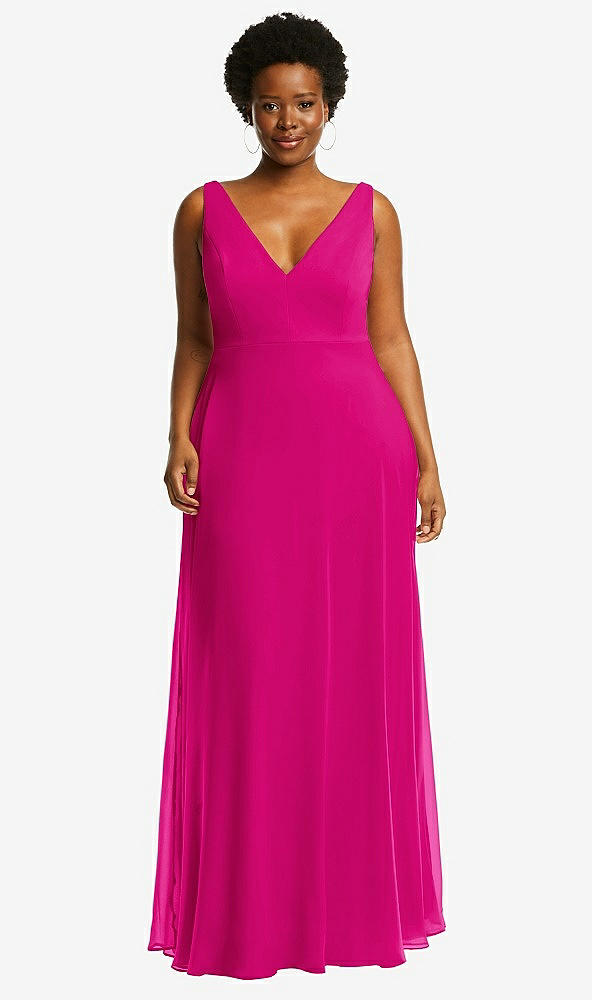 Front View - Think Pink Deep V-Neck Chiffon Maxi Dress