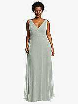 Front View Thumbnail - Willow Green Deep V-Neck Chiffon Maxi Dress