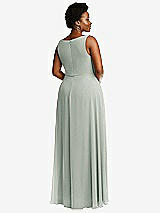 Rear View Thumbnail - Willow Green Deep V-Neck Chiffon Maxi Dress