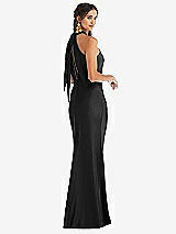 Alt View 1 Thumbnail - Black Draped Twist Halter Tie-Back Trumpet Gown