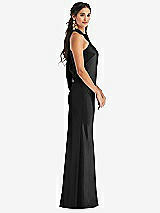 Side View Thumbnail - Black Draped Twist Halter Tie-Back Trumpet Gown