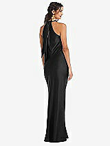 Rear View Thumbnail - Black Draped Twist Halter Tie-Back Trumpet Gown