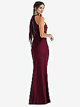 Alt View 1 Thumbnail - Cabernet Draped Twist Halter Tie-Back Trumpet Gown