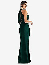 Alt View 1 Thumbnail - Evergreen Draped Twist Halter Tie-Back Trumpet Gown