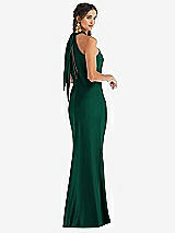 Alt View 1 Thumbnail - Hunter Green Draped Twist Halter Tie-Back Trumpet Gown