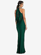 Rear View Thumbnail - Hunter Green Draped Twist Halter Tie-Back Trumpet Gown