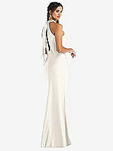 Alt View 1 Thumbnail - Ivory Draped Twist Halter Tie-Back Trumpet Gown