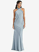 Front View Thumbnail - Mist Draped Twist Halter Tie-Back Trumpet Gown