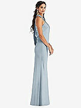 Side View Thumbnail - Mist Draped Twist Halter Tie-Back Trumpet Gown