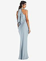 Rear View Thumbnail - Mist Draped Twist Halter Tie-Back Trumpet Gown