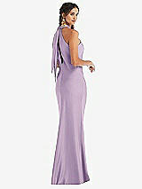 Alt View 1 Thumbnail - Pale Purple Draped Twist Halter Tie-Back Trumpet Gown