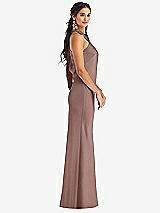 Side View Thumbnail - Sienna Draped Twist Halter Tie-Back Trumpet Gown