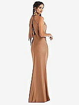 Alt View 1 Thumbnail - Toffee Draped Twist Halter Tie-Back Trumpet Gown