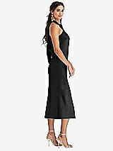 Side View Thumbnail - Black Draped Twist Halter Tie-Back Midi Dress - Paloma