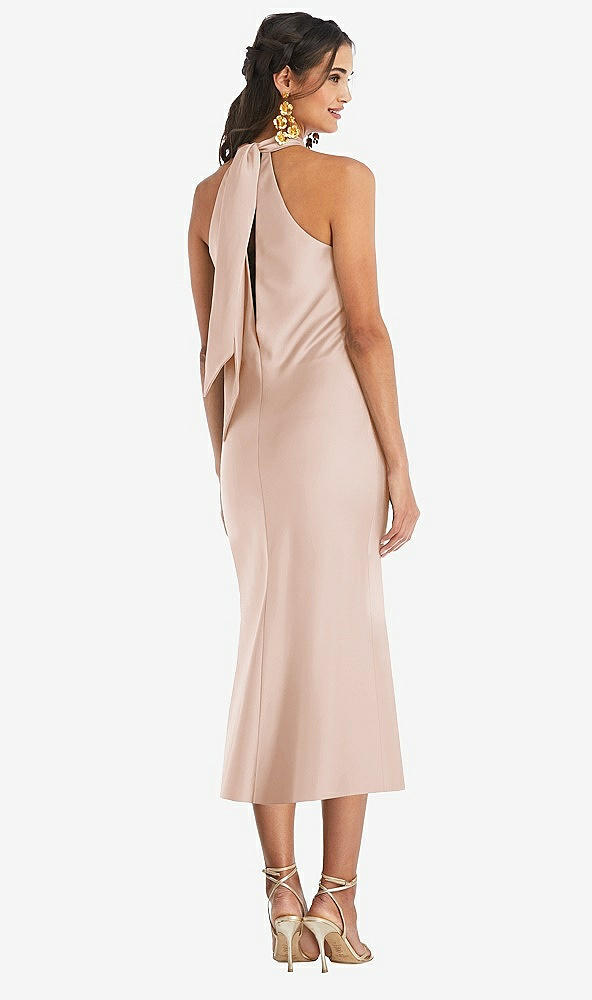 Back View - Cameo Draped Twist Halter Tie-Back Midi Dress - Paloma