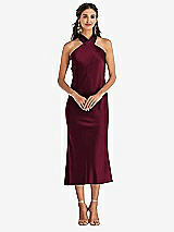 Front View Thumbnail - Cabernet Draped Twist Halter Tie-Back Midi Dress - Paloma