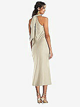 Rear View Thumbnail - Champagne Draped Twist Halter Tie-Back Midi Dress - Paloma