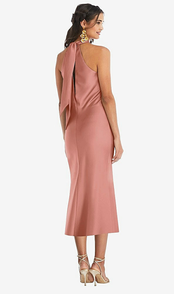 Back View - Desert Rose Draped Twist Halter Tie-Back Midi Dress - Paloma