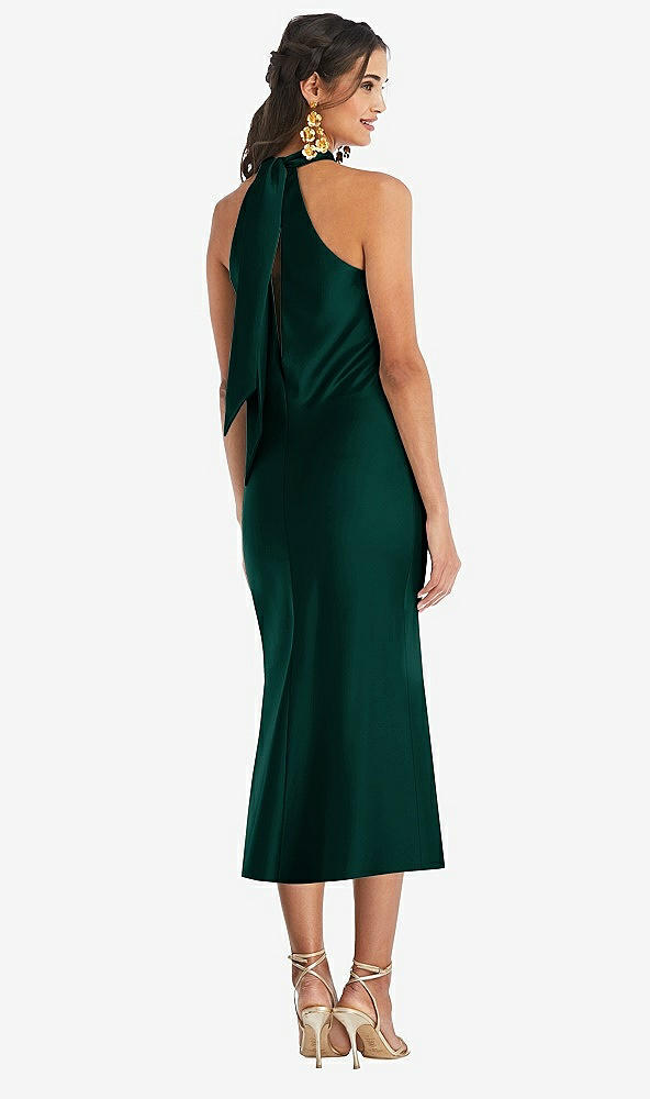 Back View - Evergreen Draped Twist Halter Tie-Back Midi Dress - Paloma