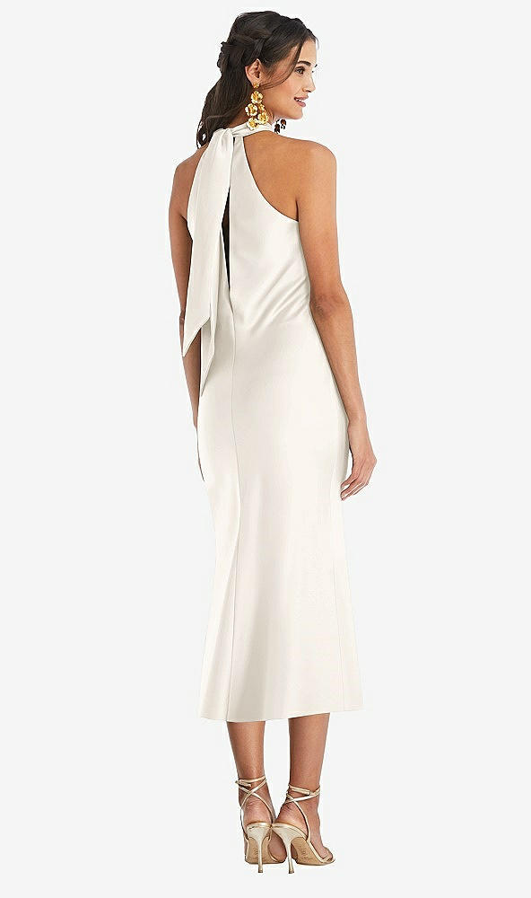 Back View - Ivory Draped Twist Halter Tie-Back Midi Dress - Paloma