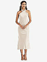 Front View Thumbnail - Oat Draped Twist Halter Tie-Back Midi Dress - Paloma