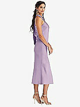 Side View Thumbnail - Pale Purple Draped Twist Halter Tie-Back Midi Dress - Paloma