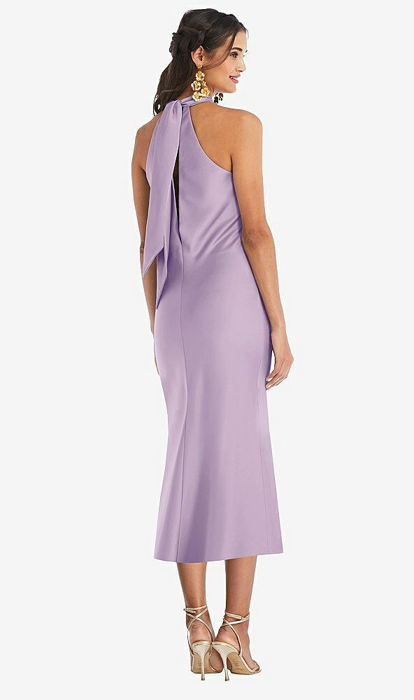 Back View - Pale Purple Draped Twist Halter Tie-Back Midi Dress - Paloma