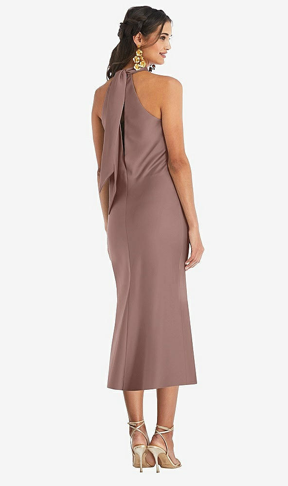 Back View - Sienna Draped Twist Halter Tie-Back Midi Dress - Paloma