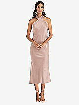 Front View Thumbnail - Toasted Sugar Draped Twist Halter Tie-Back Midi Dress - Paloma