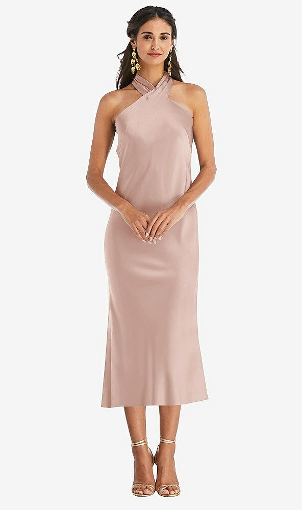 Front View - Toasted Sugar Draped Twist Halter Tie-Back Midi Dress - Paloma