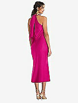 Rear View Thumbnail - Think Pink Draped Twist Halter Tie-Back Midi Dress - Paloma