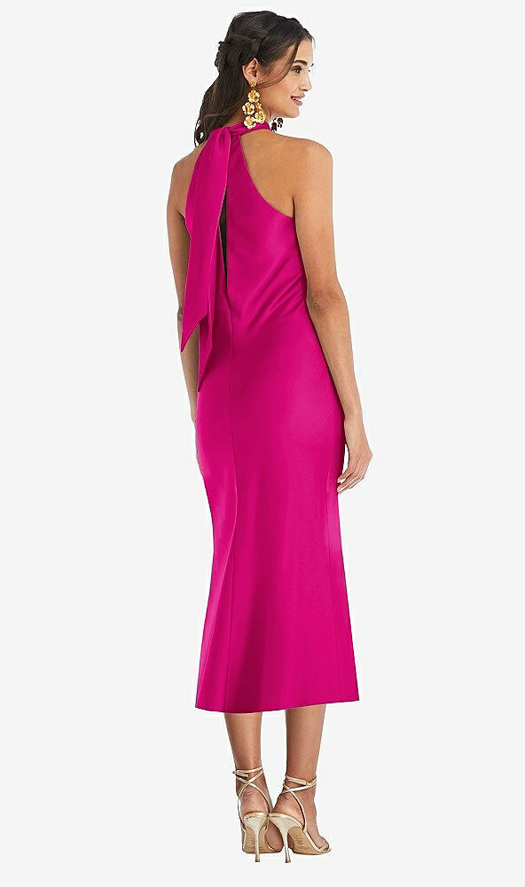 Back View - Think Pink Draped Twist Halter Tie-Back Midi Dress - Paloma