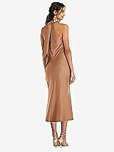 Rear View Thumbnail - Toffee Draped Twist Halter Tie-Back Midi Dress - Paloma