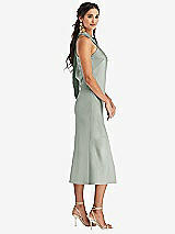 Side View Thumbnail - Willow Green Draped Twist Halter Tie-Back Midi Dress - Paloma