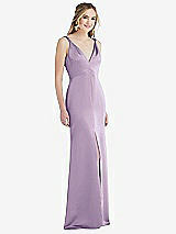 Front View Thumbnail - Pale Purple Twist Strap Maxi Slip Dress with Front Slit - Neve