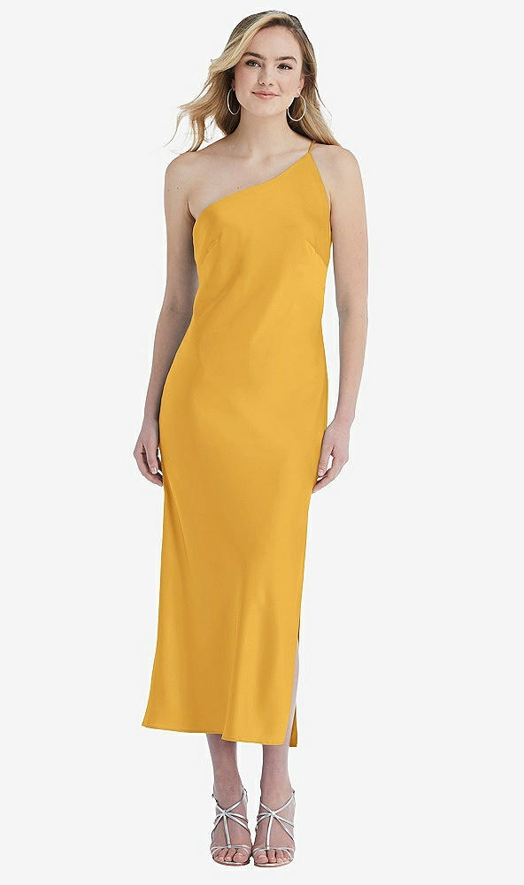 Front View - NYC Yellow One-Shoulder Asymmetrical Midi Slip Dress