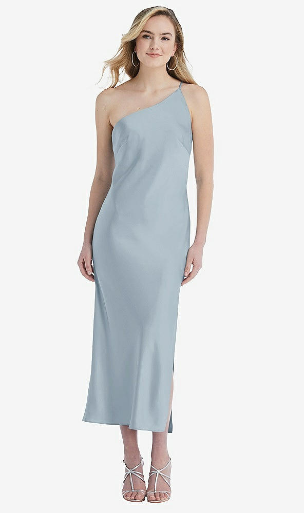 Front View - Mist One-Shoulder Asymmetrical Midi Slip Dress