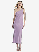 Front View Thumbnail - Pale Purple One-Shoulder Asymmetrical Midi Slip Dress