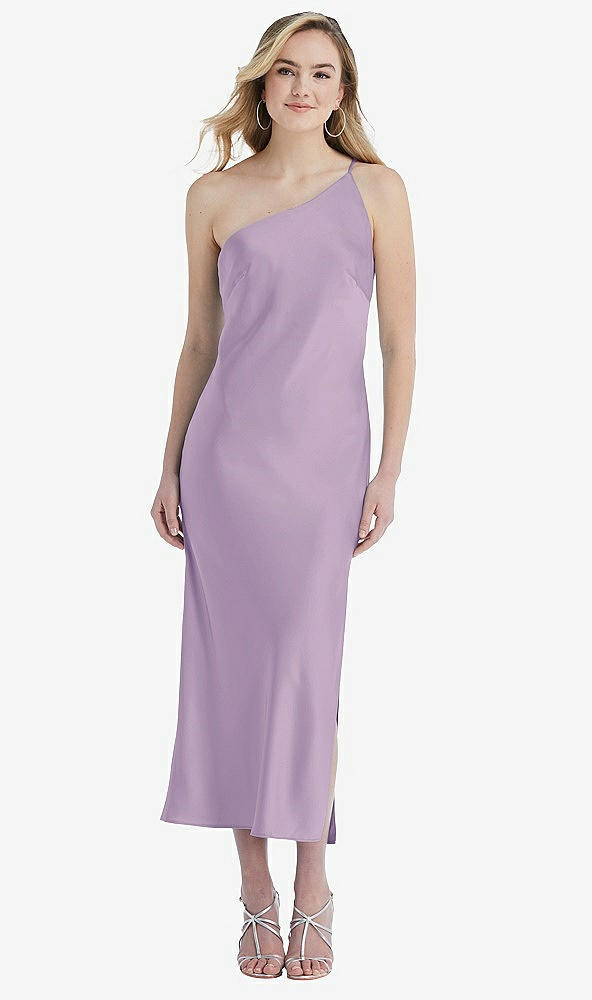 Front View - Pale Purple One-Shoulder Asymmetrical Midi Slip Dress